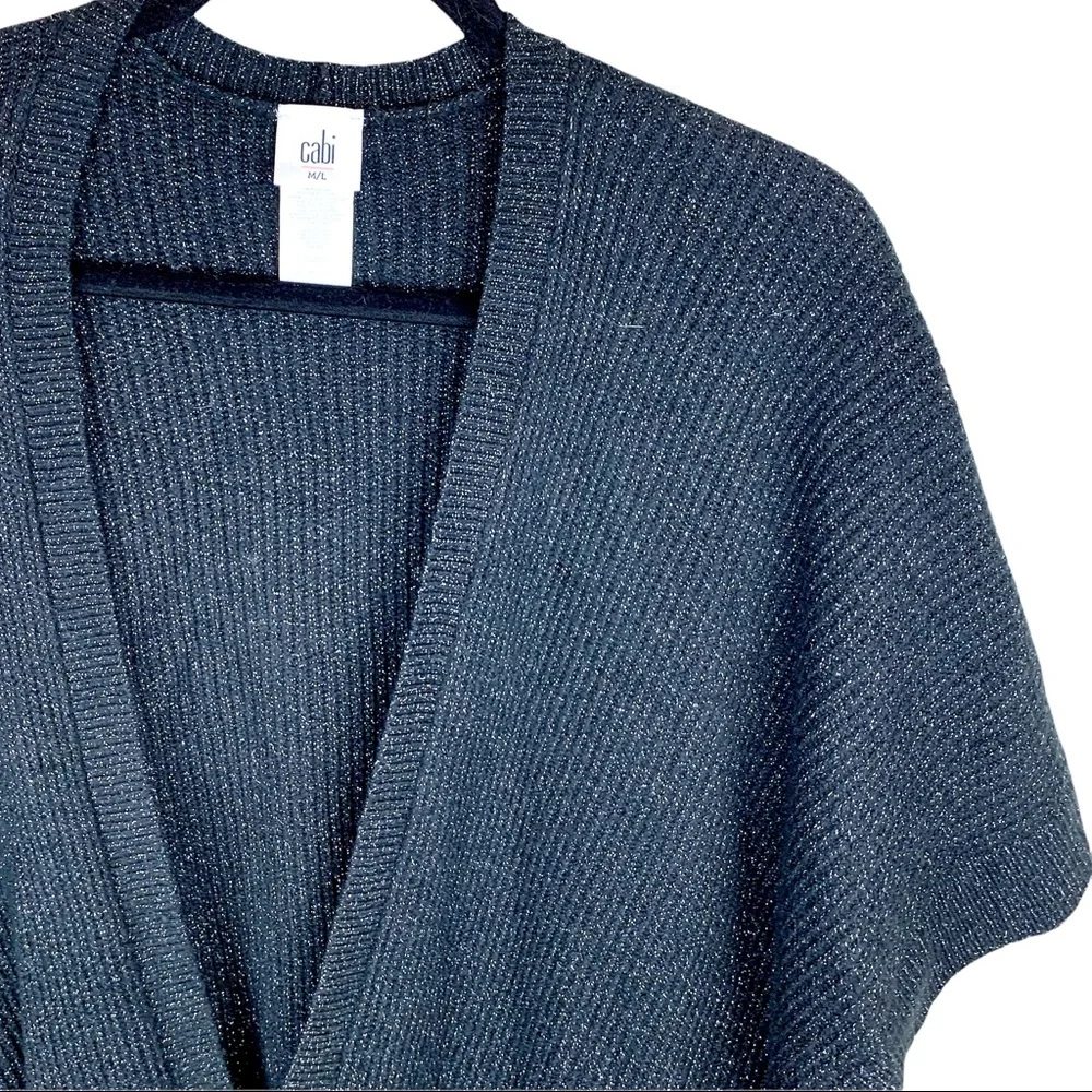 CAbi Luxury Poncho Wrap Cardigan Sweater Black Ribbed Glitter M/ L Style 4064 - Picture 4 of 11